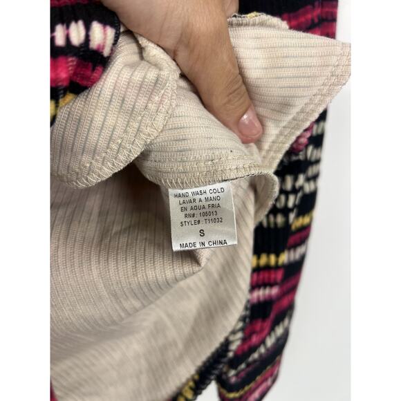 Emily Wonder Multicolor Ribbed Button up Shirt S Long Sleeve Collared Boho Retro - Picture 8 of 11